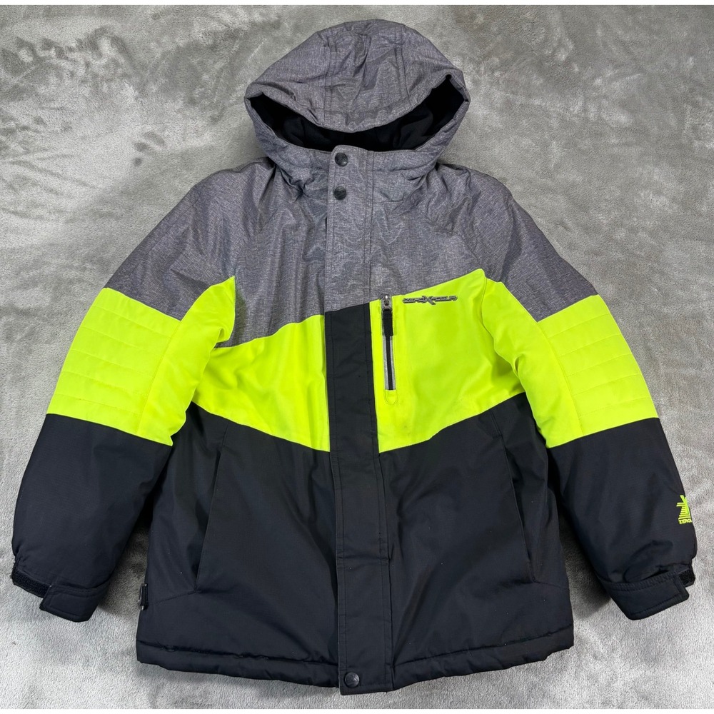ZeroXposur Winter Jacket Coat Puffer‎ boys 10/12 Grey Neon Yellow Colorblock